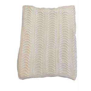 Afghan Knitted Throw Blanket 48X60" Old Shale Pattern Bohemian Retro White Boho